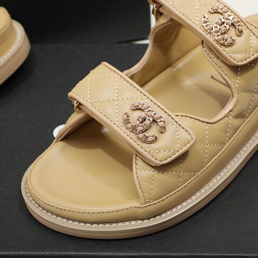 CHANEL Grained Calfskin Beige Sandals