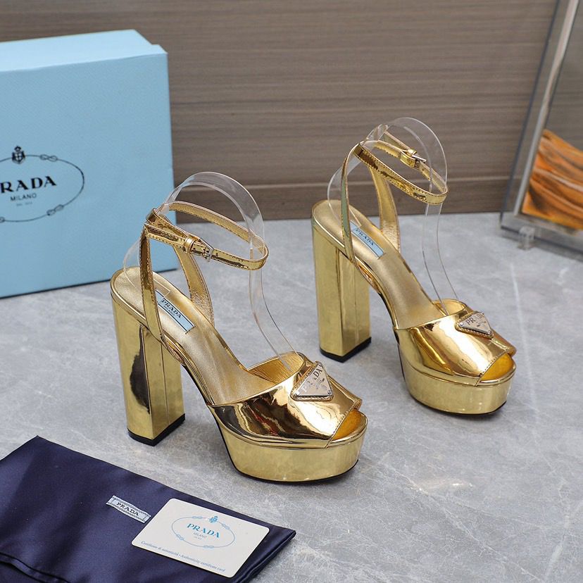 Prada Leather Sandal with Platform Gold