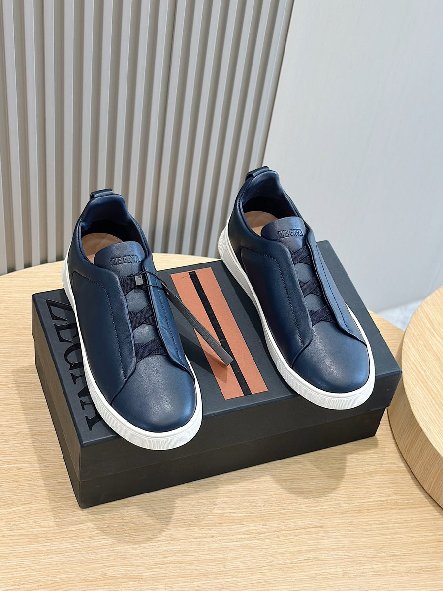 Tênis Zegna Triple Stitch Azul Marinho Couro