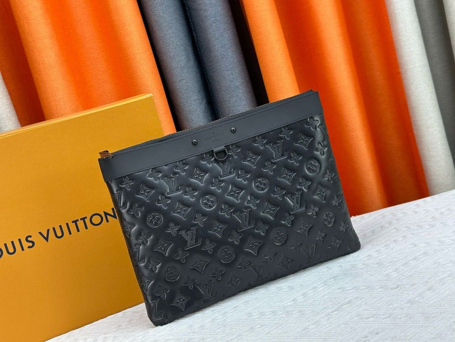 Bolsa Pequena Couro Preto Padrão Monograma Geométrico