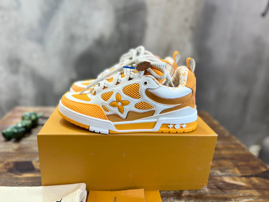 Tênis Skate Couro Amarelo e Branco