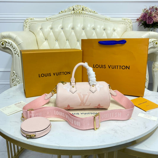 Bolsa Satchel Couro Rosa Padrão Monograma Geométrico Pequena