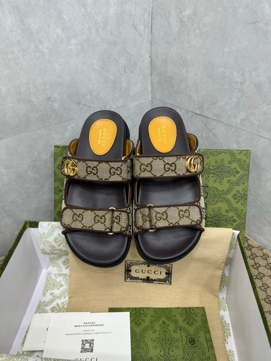 Sandalia GUCCI GG Slider com Double Bege Black