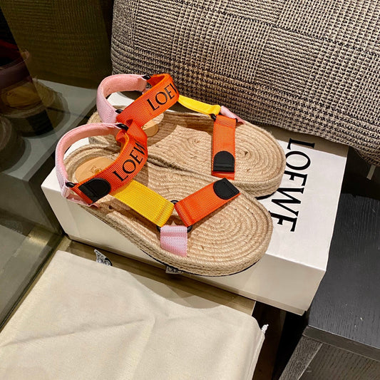 LOEWE Strappy Espadrille Sandals Women Nylon In Beige/Orange