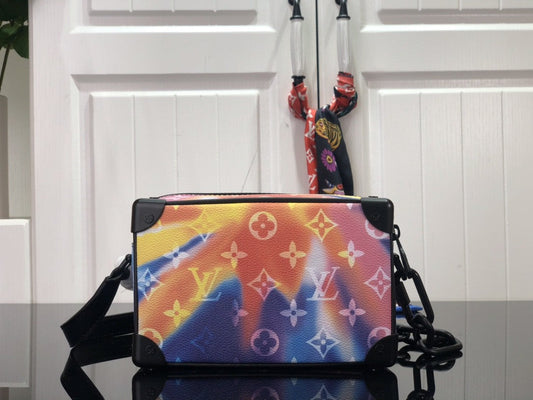 Bolsa Satchel Couro Padrão Monograma Multicolor Sunset Compact