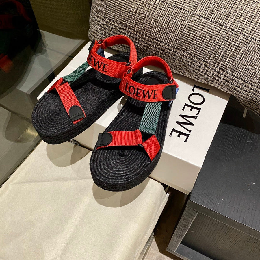 Sandália Espadrilhe Nylon Vermelho e Verde Tira Ajustável