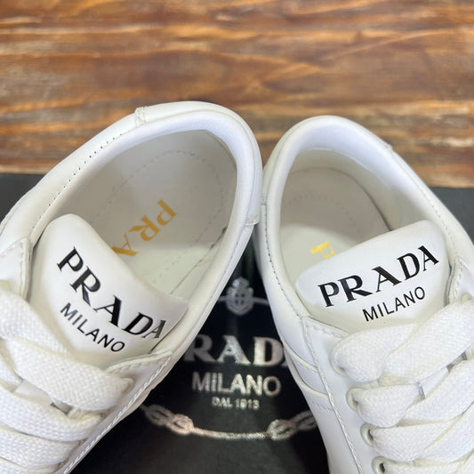 Prada Downtown Bold Leather Sneakers White