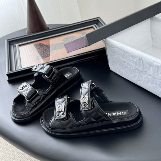 CHANEL Quilted Dad Sandal Silver
