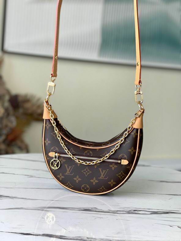 Bolsa Alça Loop Couro Padrão Monograma Geométrico Marrom