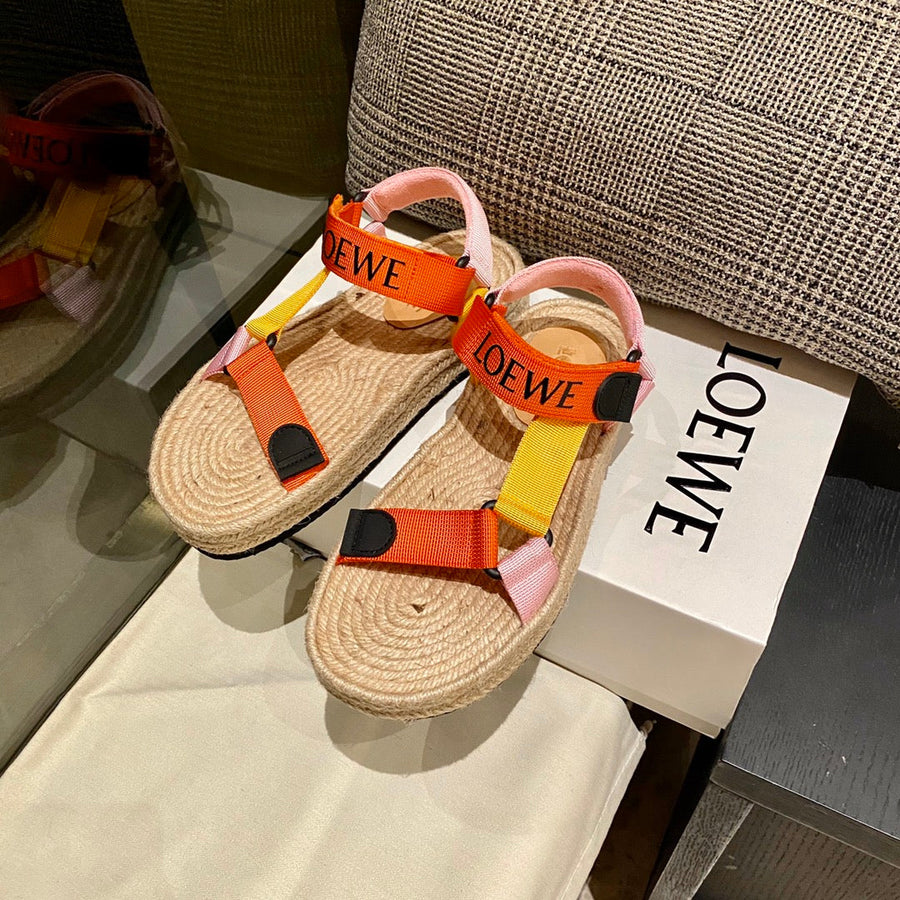 Sandália Espadrilha Nylon Bege com Tiras Laranja