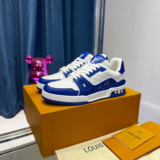 Tênis Casual Couro Branco Azul