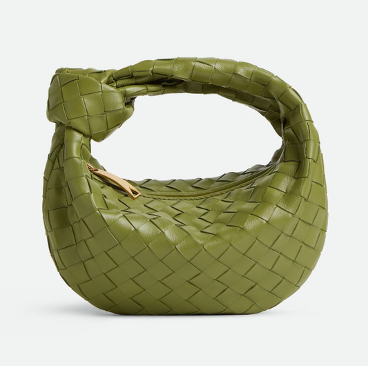 Bolsa Mini Estruturada Couro Entrelaçado Verde Matcha