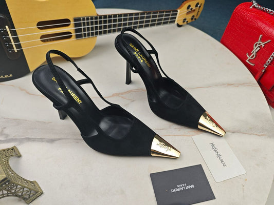 Sandália Scarpin Couro Preto Tira Slingback