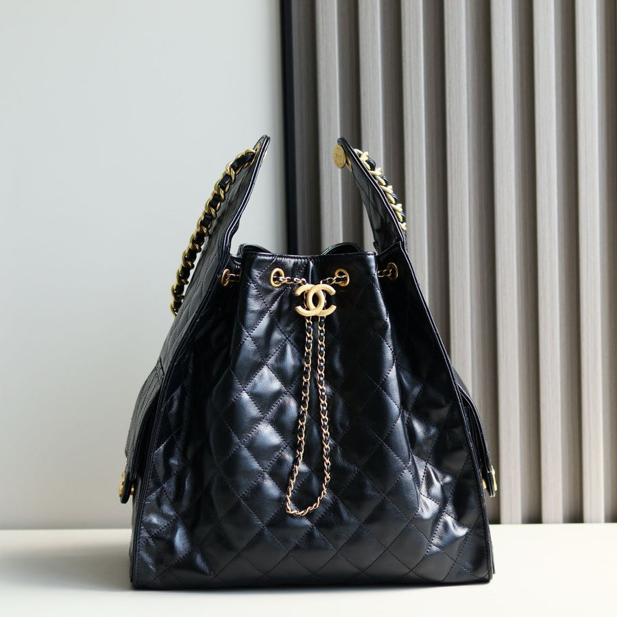 Bolsa Satchel Couro Acolchoado Preto 25cm