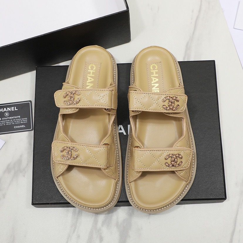 CHANEL Grained Calfskin Beige Sandals