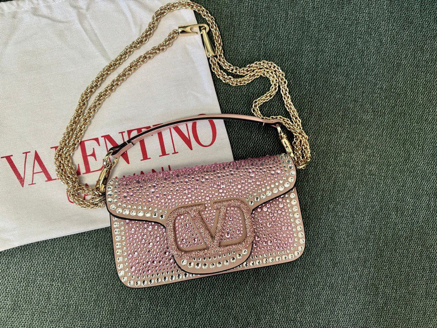 Bolsa Ombro Couro Preto Aplicações de Cristal
