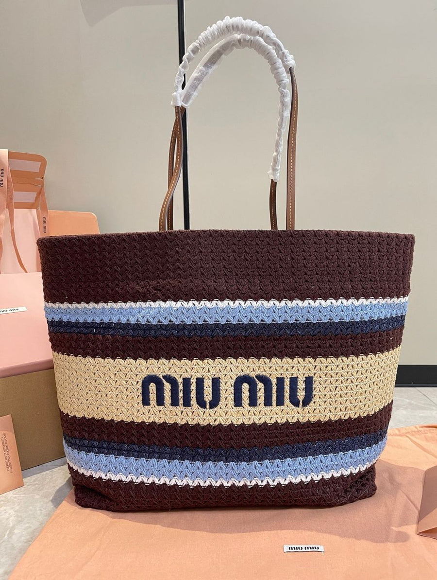 Bolsa Tote Palha Crochê Listrada