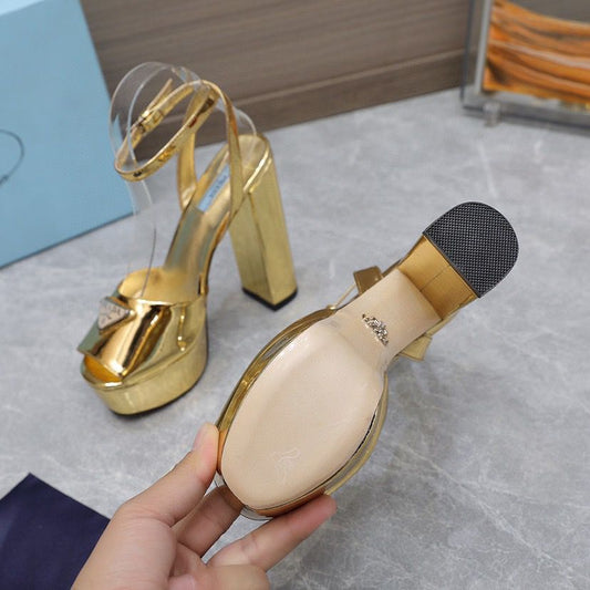 Prada Leather Sandal with Platform Gold
