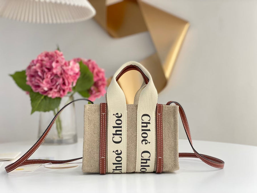 Bolsa Tote Couro Pequena Dois Tons Bege e Marrom