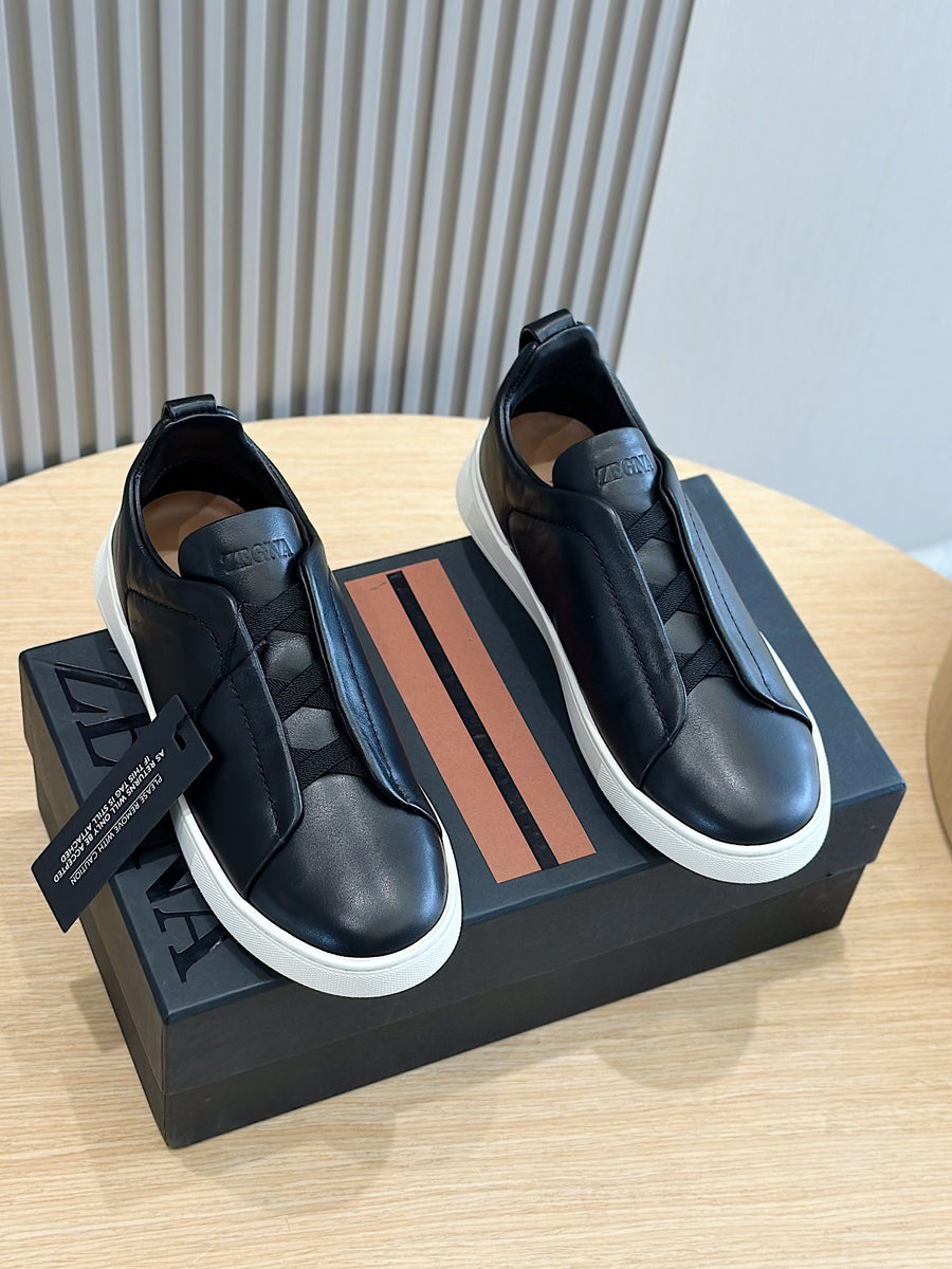Tênis Zegna Triple Stitch Preto Couro