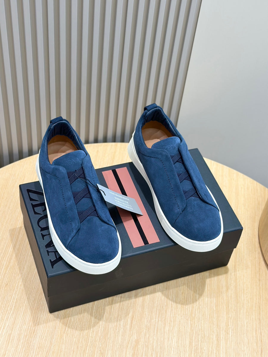 Tênis Zegna Triple Stitch Azul Marinho Camurça