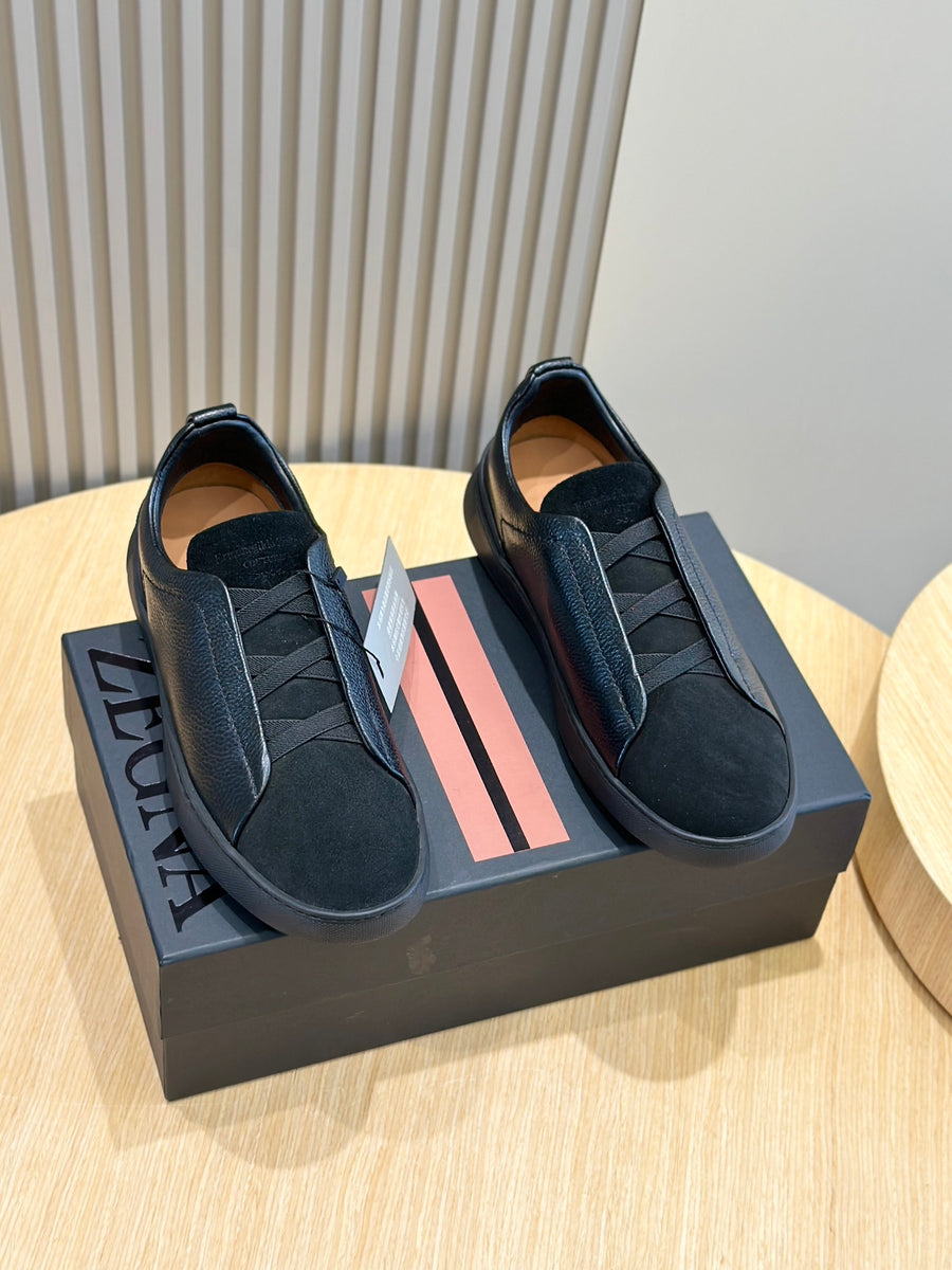 Tênis Zegna Triple Stitch Preto Monocromático