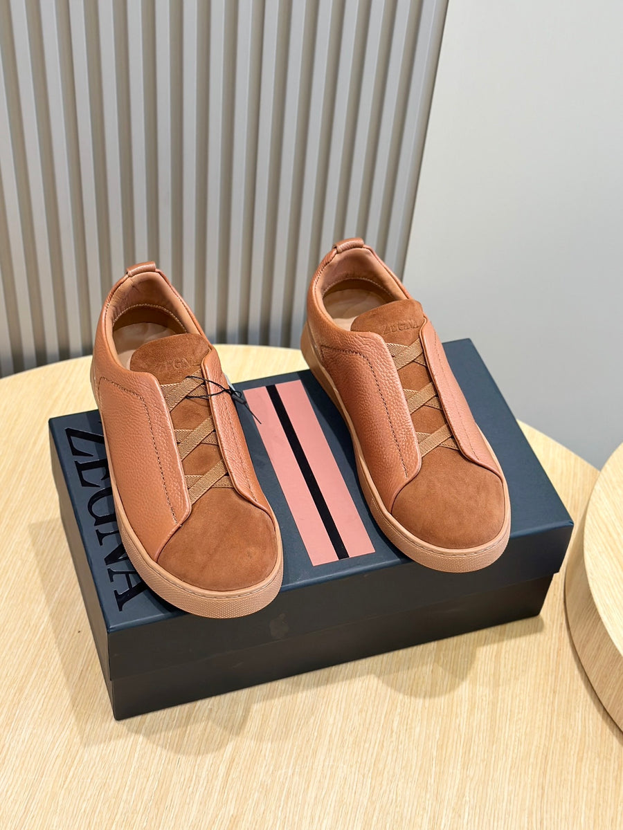 Tênis Zegna Triple Stitch Marrom Couro