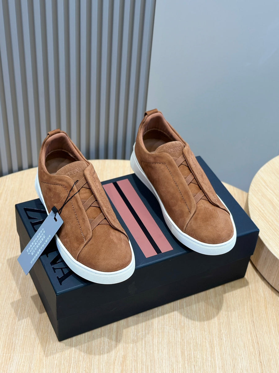 Tênis Zegna Triple Stitch Marrom Camurça