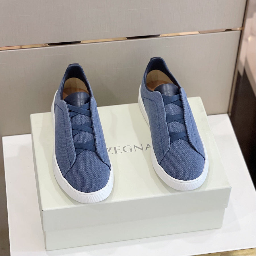 Tênis Zegna Triple Stitch Azul Aço