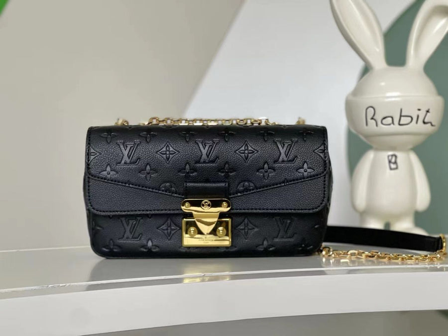 Bolsa Satchel Couro Preto Padrão Monograma Geométrico