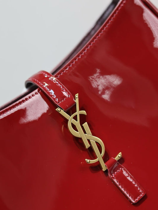 Yves Saint Laurent Mini Le 5 to 7 in Patent Leather Grenade