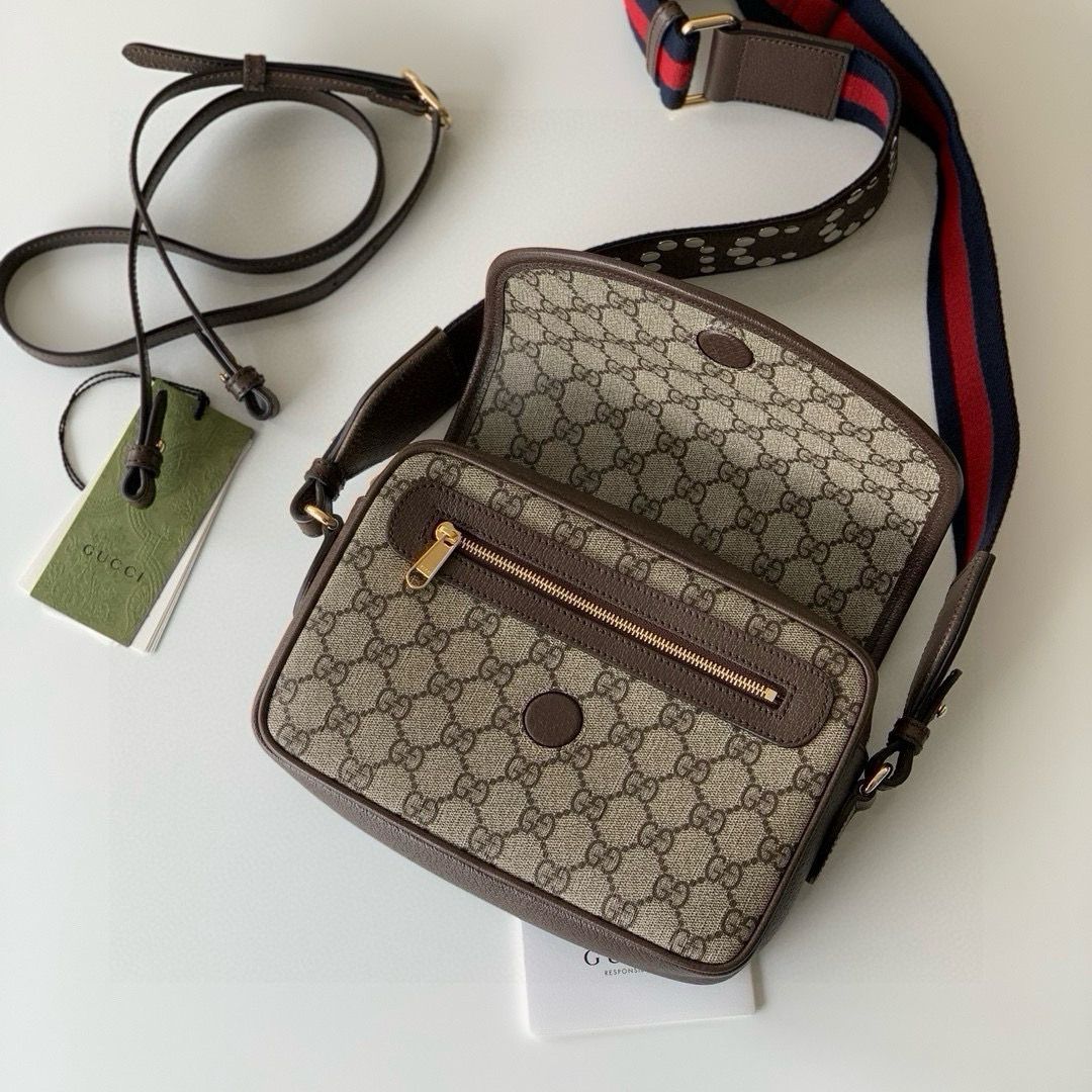 Gucci Ophidia Small Shoulder Bag Beige and Dark Brown