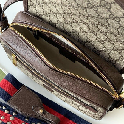 Gucci Ophidia Small Shoulder Bag Beige and Dark Brown