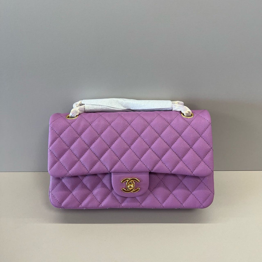 Bolsa Couro Acolchoado Roxo Dupla Aba Pequena