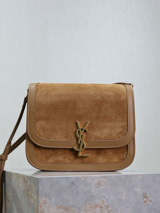 Saint Laurent Suede Smooth Calfskin Monogram Medium Solferino Cinnamon