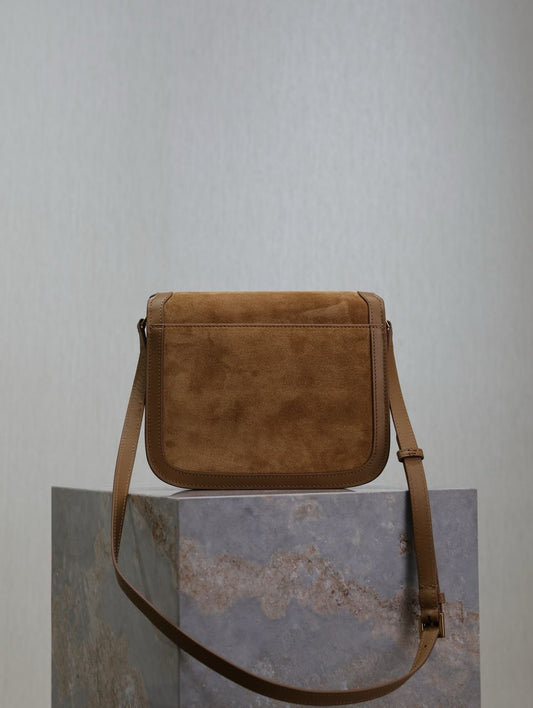 Saint Laurent Suede Smooth Calfskin Monogram Medium Solferino Cinnamon