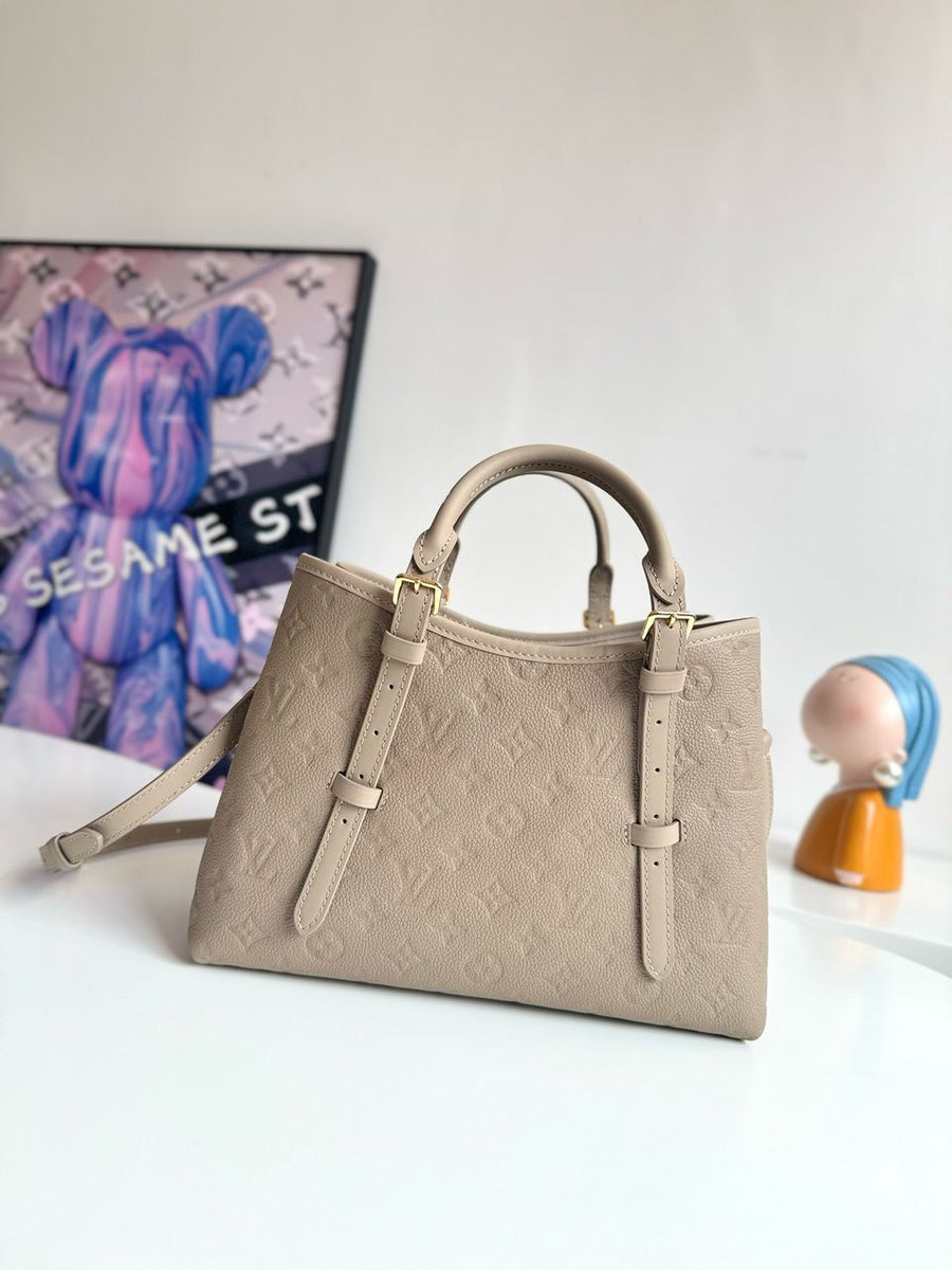 Bolsa Tote Couro Creme Padrão Monograma Geométrico