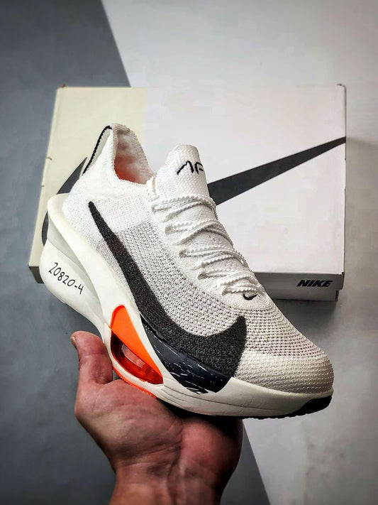 Tênis Running Malha Branco Detalhe Preto e Laranja