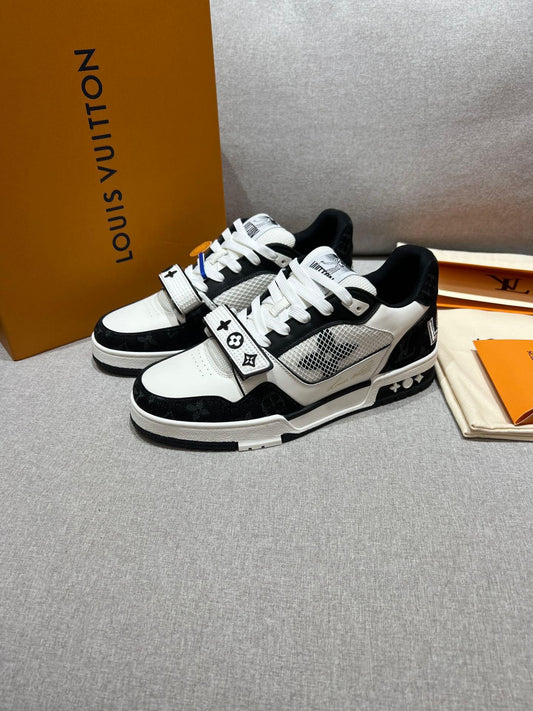 LV Trainer Low Velcro Strap Monogram Denim Black White