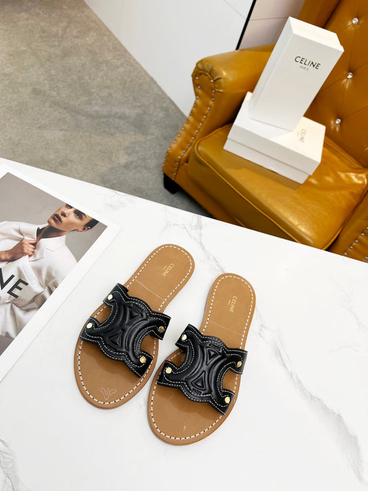 CELINE TRIOMPHE MULE in CALFSKIN Black