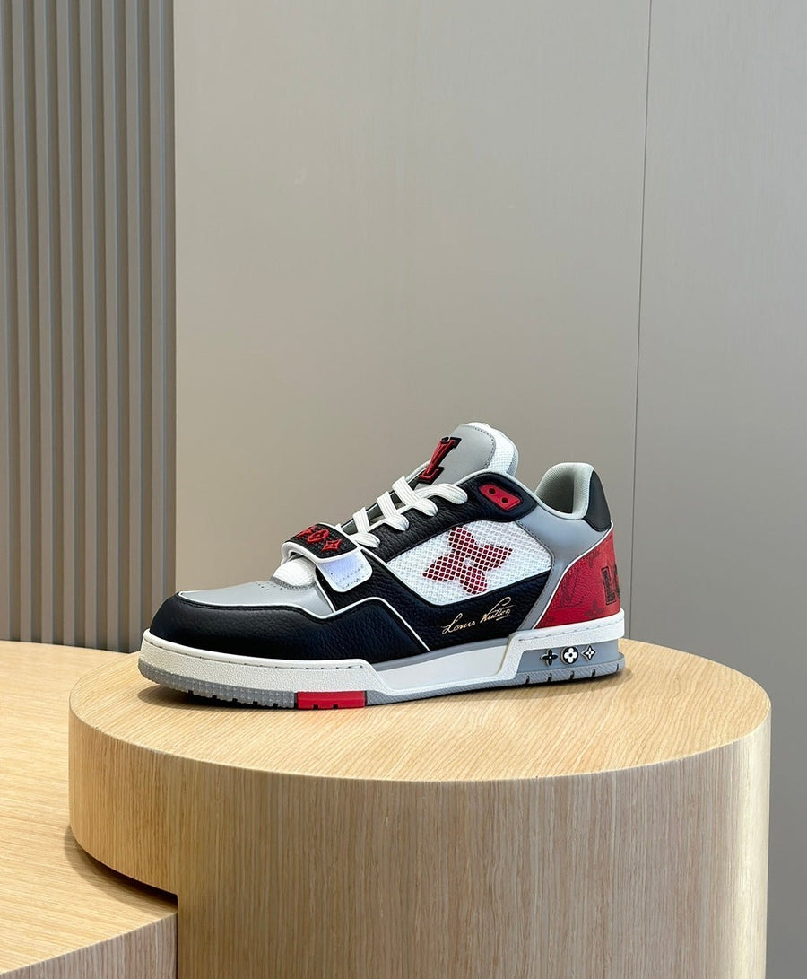 Tênis Casual Malha Vermelho Cinza Detalhes Preto