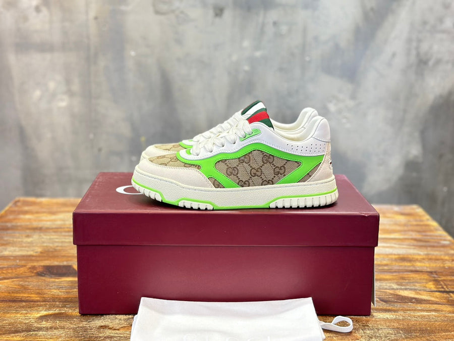 Tênis Couro Branco Listra Verde e Bege