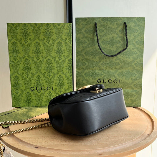 Gucci GG Marmont Mini Shoulder Bag Matelasse Chevron Black