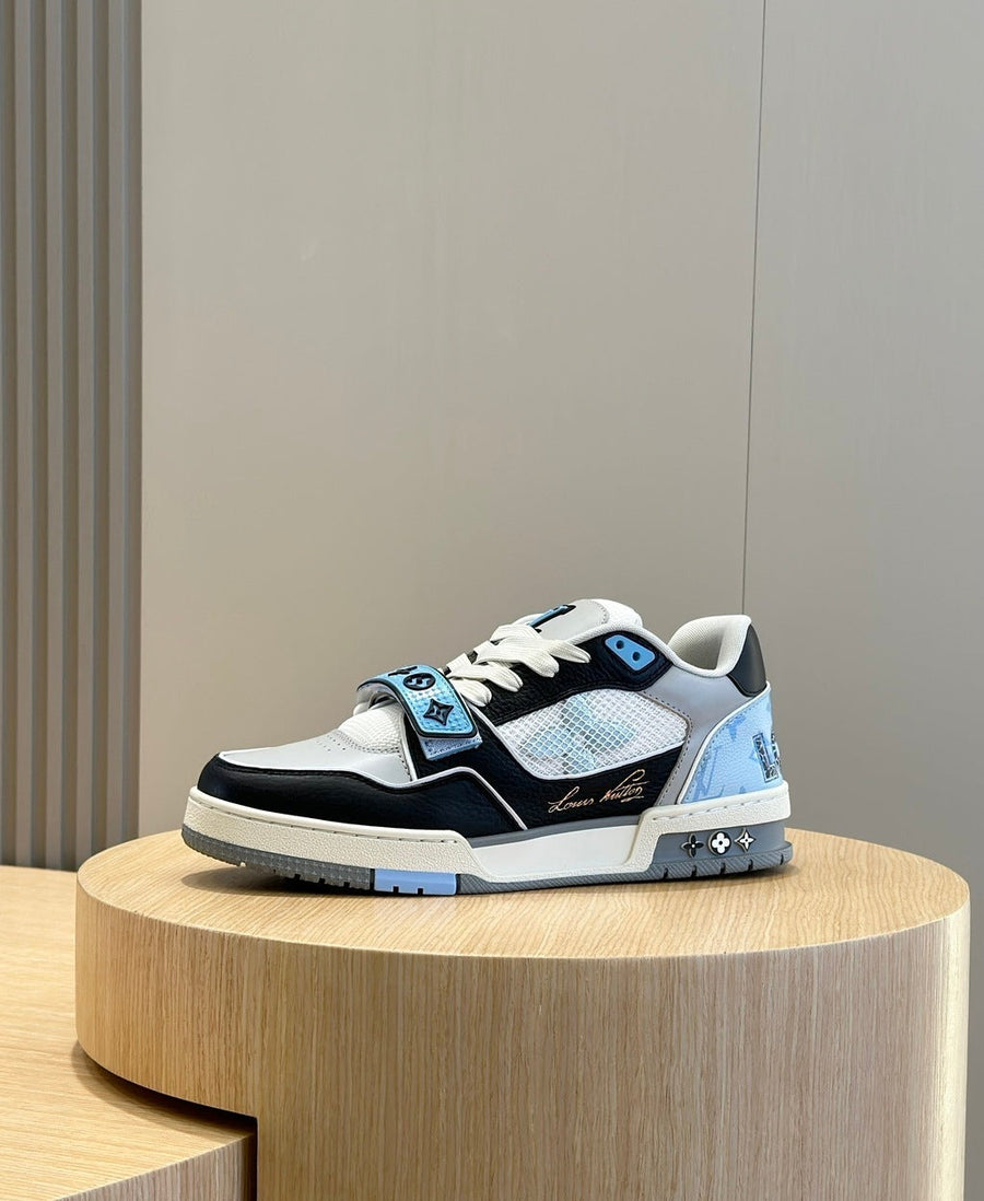 Tênis Velcro Couro Azul Branco