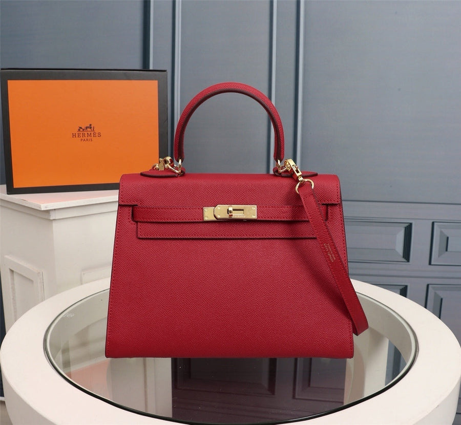 Bolsa Estruturada Couro Vermelho Tira Ajustável