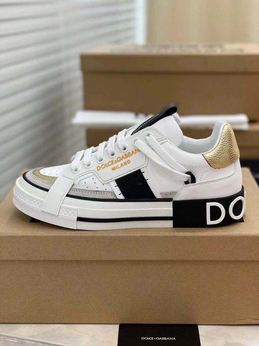 Tênis Cano Baixo Couro Branco Detalhe Dourado