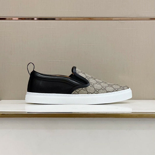 Tênis Slip-On Lona Padrão Entrelaçado Marrom e Bege