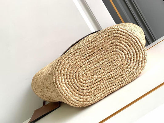 Bolsa CELINE Medium supple panier in raffia and calfskin