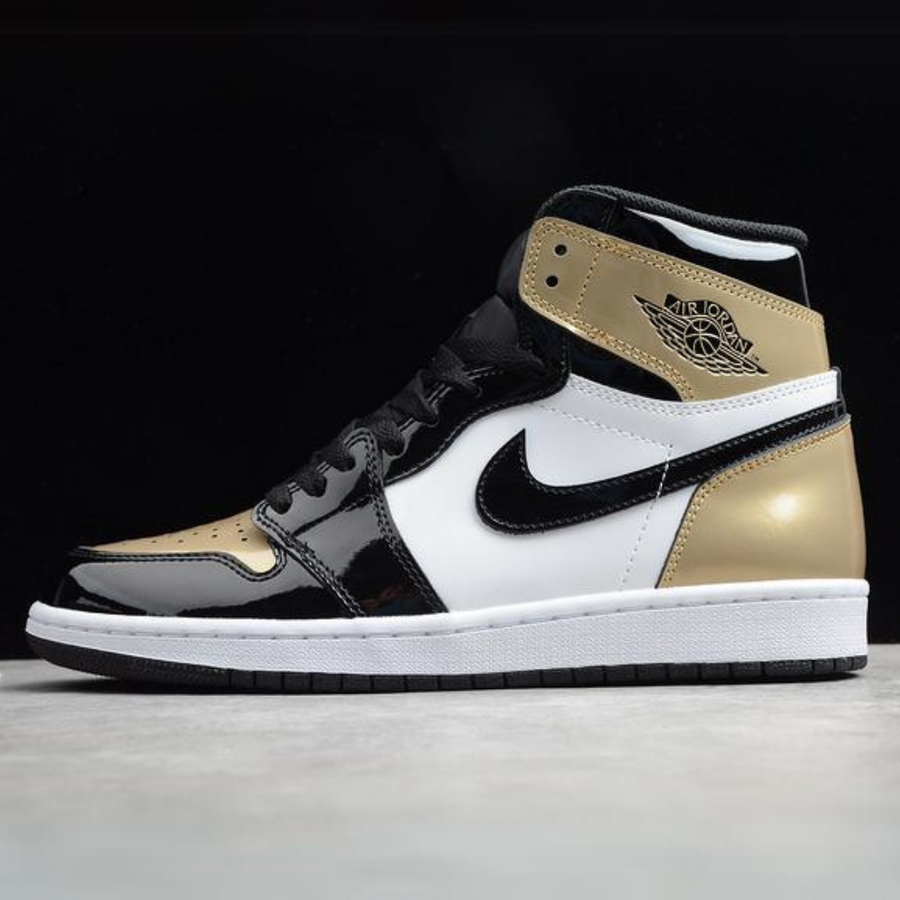 Tênis Cano Alto Basquete Couro Verniz Dourado Bico Contrastante
