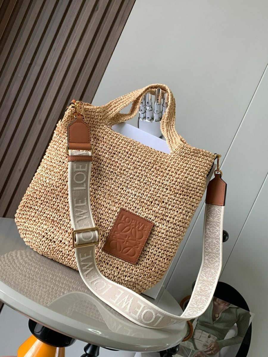 Bolsa Mini Palha Natural e Couro com Abertura Lateral